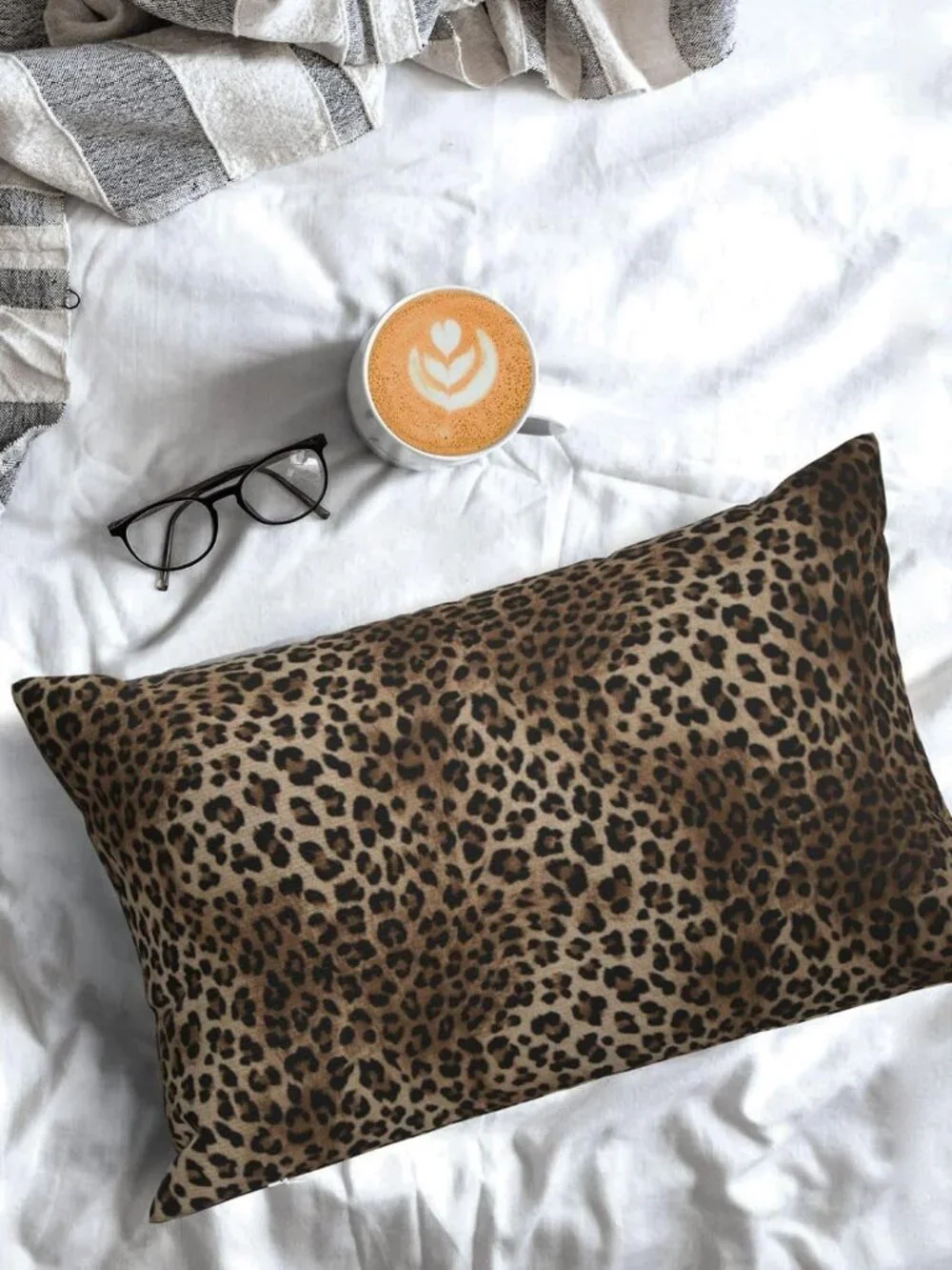 Bold Faux Brown Leopard Print Linen Throw Pillow Covers, 12X20 Inch, Set of 2